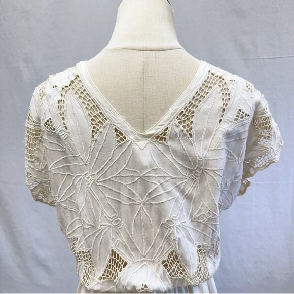 Lassy Doll white Rayon & crochet detail button up blouson midi dress size large - Picture 10 of 16